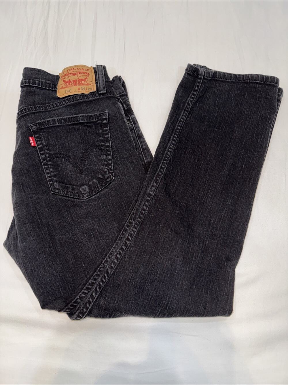 Vintage Levis 514 Jeans Y2K Mens 34x29 Slim Straight Black Denim Dark Wash Pants